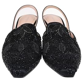 Alberta Ferretti-Alberta Ferretti Black Beaded Slingback Pumps-Black