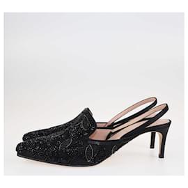 Alberta Ferretti-Alberta Ferretti Black Beaded Slingback Pumps-Black