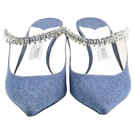 Jimmy Choo-Jimmy Choo Blue Denim Crystal Strap Bing Mules-Blue