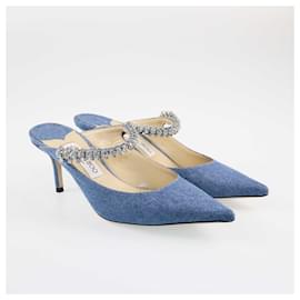 Jimmy Choo-Jimmy Choo Blue Denim Crystal Strap Bing Mules-Blue