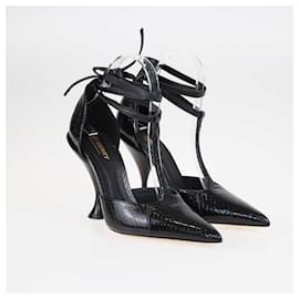 Burberry-Burberry Black Snakeskin Wellton T Strap Ankle Wrap Pumps-Black