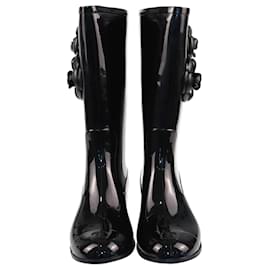 Chanel-Chanel Black CC Camellia Rain Boots-Black