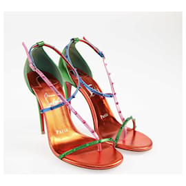 Christian Louboutin-Christian Louboutin Metallic Multicolor Riojana Spike Sandals-Metallic