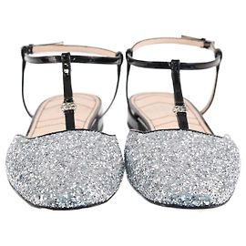 Ballerine G foderate in glitter argento Gucci Argento