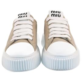 Miu Miu-Miu Miu Beige/White Low Top Lace Up Sneakers-Beige