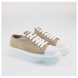 Miu Miu-Miu Miu Beige/White Low Top Lace Up Sneakers-Beige