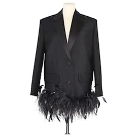 Prada-Prada Black Feather Trimmed Jacket-Black