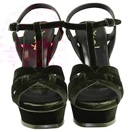Saint Laurent-Saint Laurent Burgundy Tribute Platform Ankle Strap Sandals-Dark red