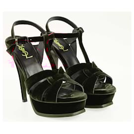 Saint Laurent-Saint Laurent Burgundy Tribute Platform Ankle Strap Sandals-Dark red