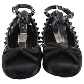 Valentino-Valentino Black Rockstud Bow Ballerina Pumps-Black