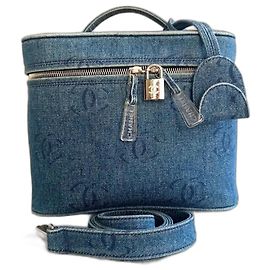 CHANEL Vintage CC Denim Vanity Case Blu