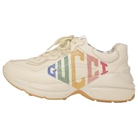 Gucci-Gucci Rhyton Glitter Gucci Sneakers aus weißem Leder-Weiß