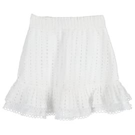 Autre Marque-Charo Ruiz Ruffle Mini Skirt in White Embroidered Cotton-White,Cream