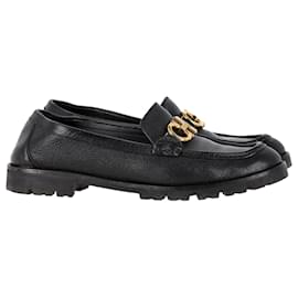 Salvatore Ferragamo-Salvatore Ferragamo Gancini-Plaque Loafers in Black Leather-Black