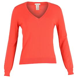 Céline-Celine V-Neck Sweater in Orange Cashmere-Orange