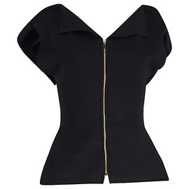 Roland Mouret Asymmetric Off-Shoulder Top in Black Wool Black