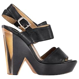 Chloé-Chloe Platform Heels in Black Leather and Wood-Black