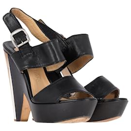 Chloé-Chloe Platform Heels in Black Leather and Wood-Black