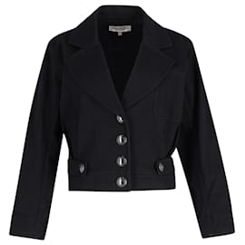 Saint Laurent-Yves Saint Laurent Rive Gauche Cropped Jacket in Black Cotton-Black