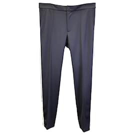 Valentino Garavani-Valentino Garavani Side Stripe Pants in Navy Blue Polyester-Blue