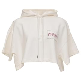 Marni-Marni Logo Print Cropped Hoodie in White Cotton-White