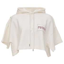 Sudadera con capucha corta con logo estampado de Marni en algodón blanco Blanco
