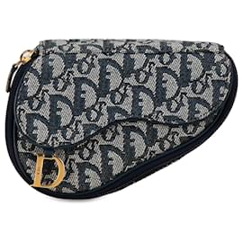 Dior-Dior Gray Oblique Saddle Pouch-Blue,Grey,Navy blue