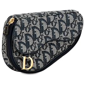 Dior-Dior Gray Oblique Saddle Pouch-Blue,Grey,Navy blue