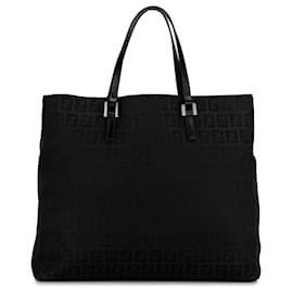 Fendi-Tote de lona de calabacín negro de Fendi-Negro