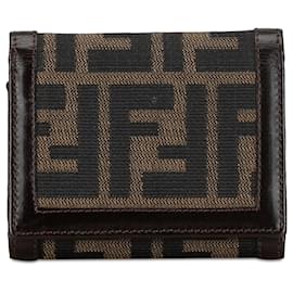 Fendi-Portefeuille à trois volets en toile Fendi marron Zucca-Marron,Marron foncé