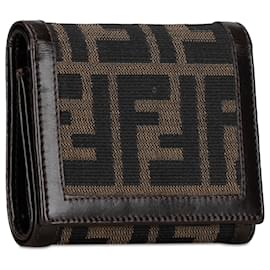 Fendi-Portefeuille à trois volets en toile Fendi marron Zucca-Marron,Marron foncé