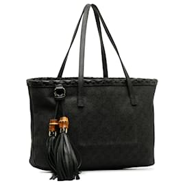 Gucci-Borsa Gucci con nappa di bambù in denim GG nero-Nero