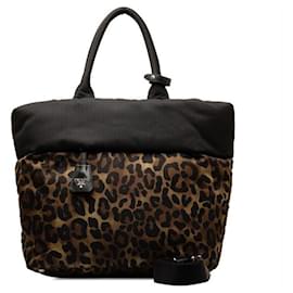 Prada-Prada Nylon Reversible Leopard 2WAY Handbag Shoulder Bag in Very Good Condition-Green