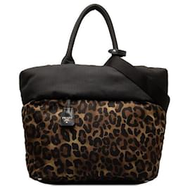 Prada-Prada Nylon Reversible Leopard 2WAY Handbag Shoulder Bag in Very Good Condition-Green