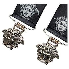 Versace-Suspensórios em borracha e metal com padrão Medusa da Versace, W3.5cm x H104cm em muito bom estado-Preto