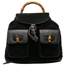 Gucci-Gucci Suede Bamboo Backpack Sac à dos en cuir 003 2058 0016 en bon état-Autre