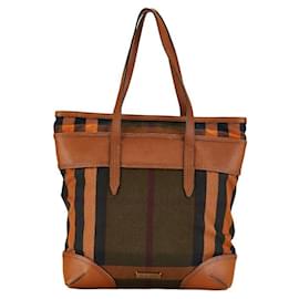 Burberry-Burberry Vintage House Check Tote Bag Sac à main en toile en bon état-Autre