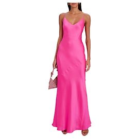 Vestido largo de seda L'Agence Serita en rosa fluorescente. Rosa