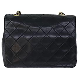 Chanel-CHANEL Mini Matelasse Bolso de hombro con cadena Piel de cordero Negro CC Auth am6122A-Negro