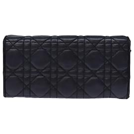 Christian Dior-Christian Dior Lady Dior Canage Chain Long Wallet Lamb Skin Black Auth yk12257-Black