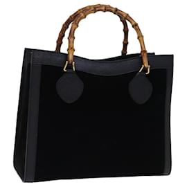 Gucci-GUCCI Bamboo Hand Bag Suede Leather Black 002 123 0260 Auth am6224-Black