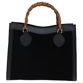 Gucci-GUCCI Bamboo Hand Bag Suede Leather Black 002 123 0260 Auth am6224-Black