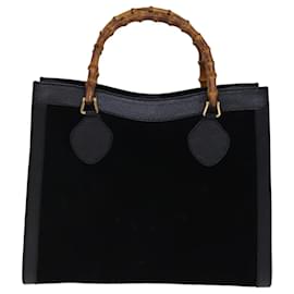 Gucci-GUCCI Sac à main en bambou Cuir suédé Noir 002 123 0260 Auth am6224-Noir