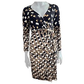 Diane Von Furstenberg Vestido envelope de seda rara reedição DvF Begona Preto Branco Castanho claro