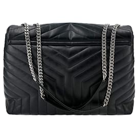 Saint Laurent-Loulou Large Chevron Quilted Leather 2-Ways Envelope Bag Black-Black