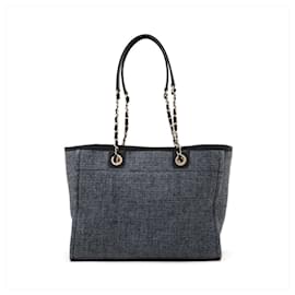 Chanel-Deauville Small Raffia Tote Bag Navy-Navy blue