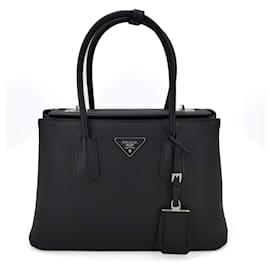 Prada-Twist Galleria Saffiano Leather 2-Ways Tote Bag Black-Black