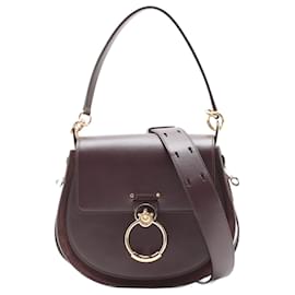 Chloé-Tess Large Leather 3-Ways Saddle Bag Burgundy-Dark red