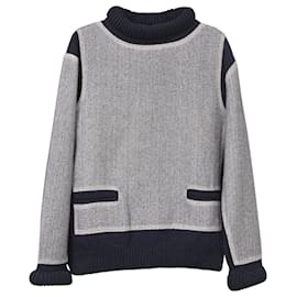 Chanel-Chanel Two-Tone Turtleneck Sweater in Blue Wool-Blue