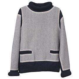 Pull à col roulé bicolore Chanel en laine bleue Bleu